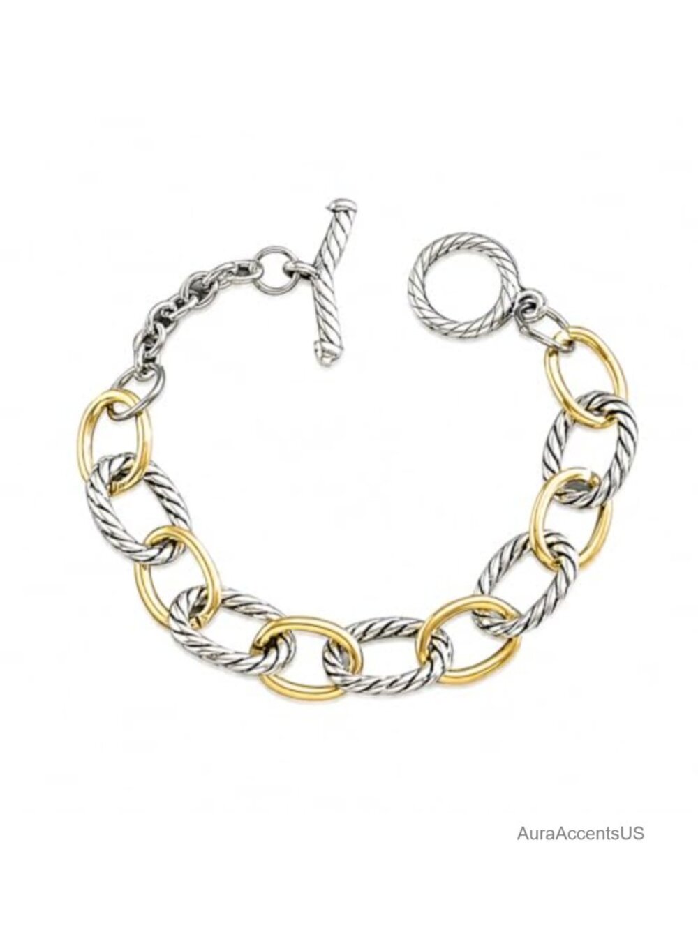 Two Tone Chunky Chain Bracelet Twisted Links Toggle Clasp Women